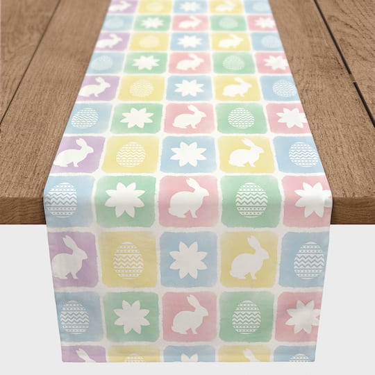 Easter Block Pattern 16&#x22; x 90&#x22; Poly Twill Table Runner